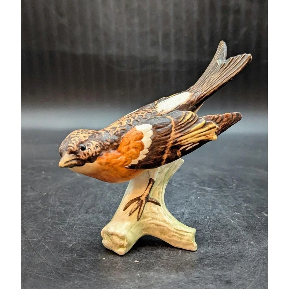 VTG 1967 Goebel Hand-Painted Brambling Bird Figurine on Branch Fall W Germany 5